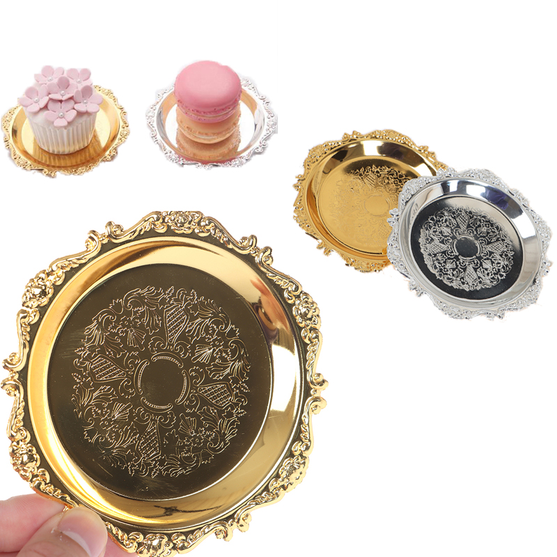 Cake Board Round - Silver Golden Iron Tray Glossy Plate