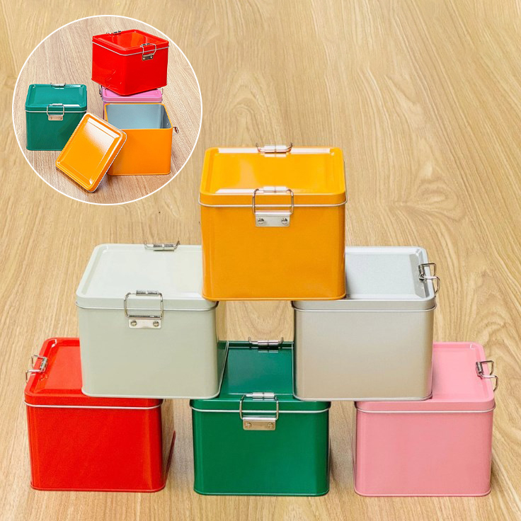 Kitchen Baking Tray Organizer - Square Tinplate Cookie Tins Box With