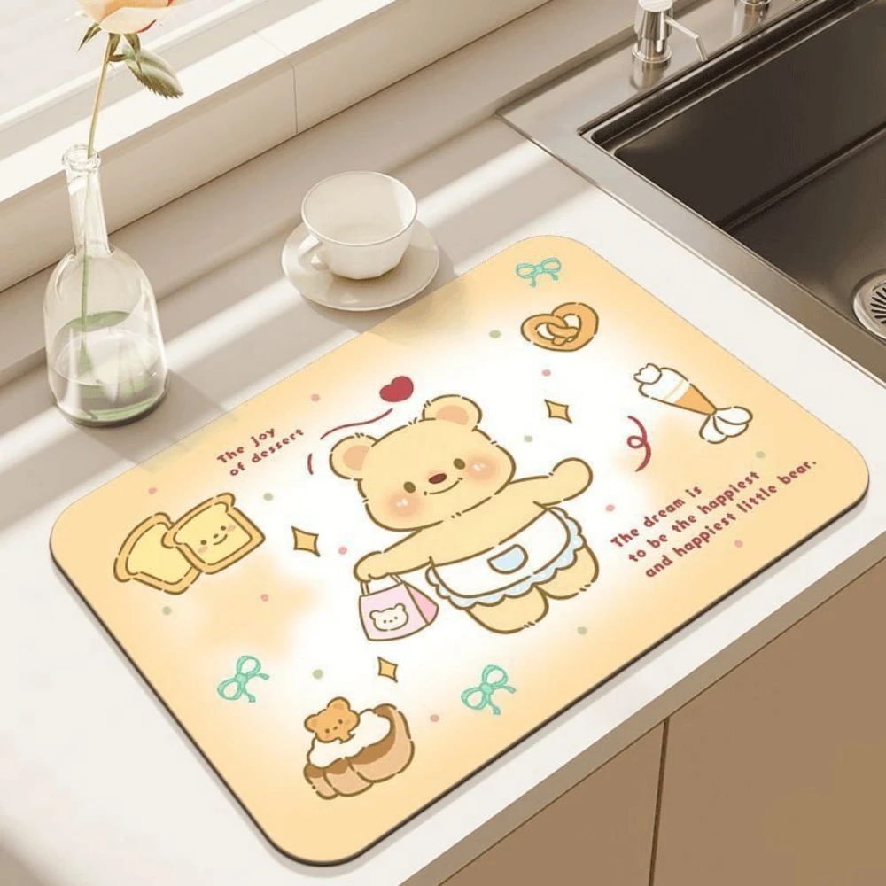 Kawaii Cartoon Bear Dish Dryin - Kitchen Living Baking Mats ulasan dan harga